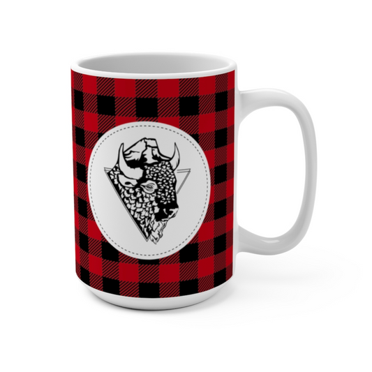 wood buffalo plaid mug