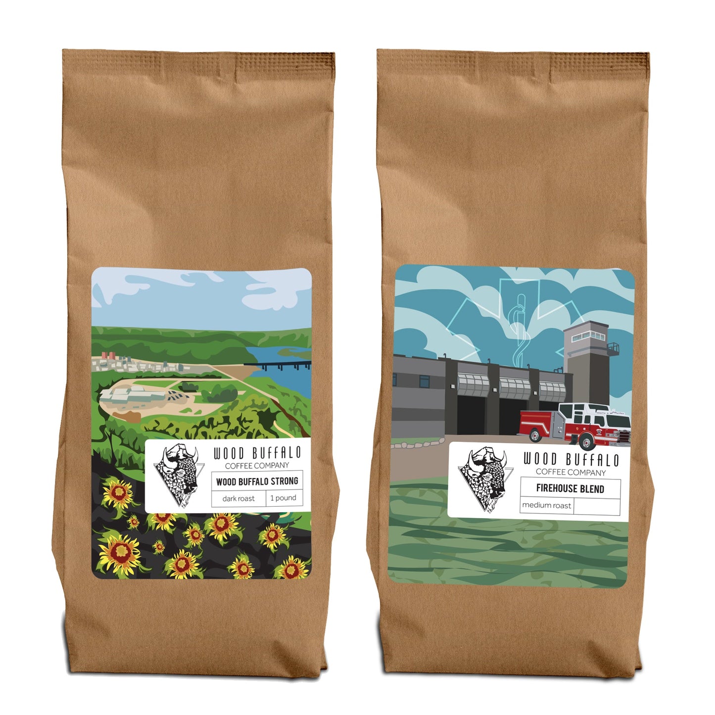 wood buffalo strong and Firehouse blend coffee